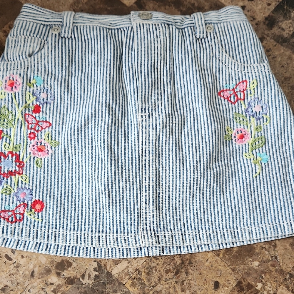 The Children's Place vintage Blue Striped Skirt with Floral Embroidery 3T